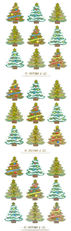 JF070 WASHI STICKERS GOLD CHRISTMAS TREES WITH GOLD FOIL