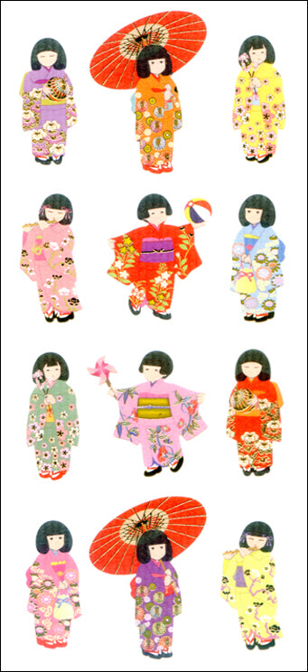 JQ353 WASHI STICKERS JAPANESE KIMONO GIRLS