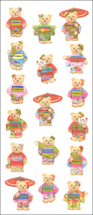 JQ360 WASHI STICKERS TEDDY BEARS IN KIMONO