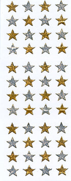 GS411 GLITTER STICKERS 10mm GOLD & SILVER STARS