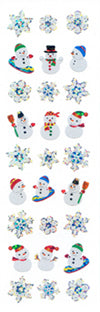 XJ554 CHRISTMAS PRISM STICKERS Snowflakes & Snowman